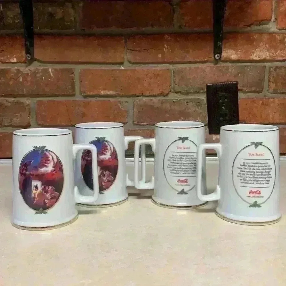 Vintage Set of 4 1996 Coca Cola "For Santa" Christmas Mugs/Tankards/Coffee/Tea - Picture 1 of 9
